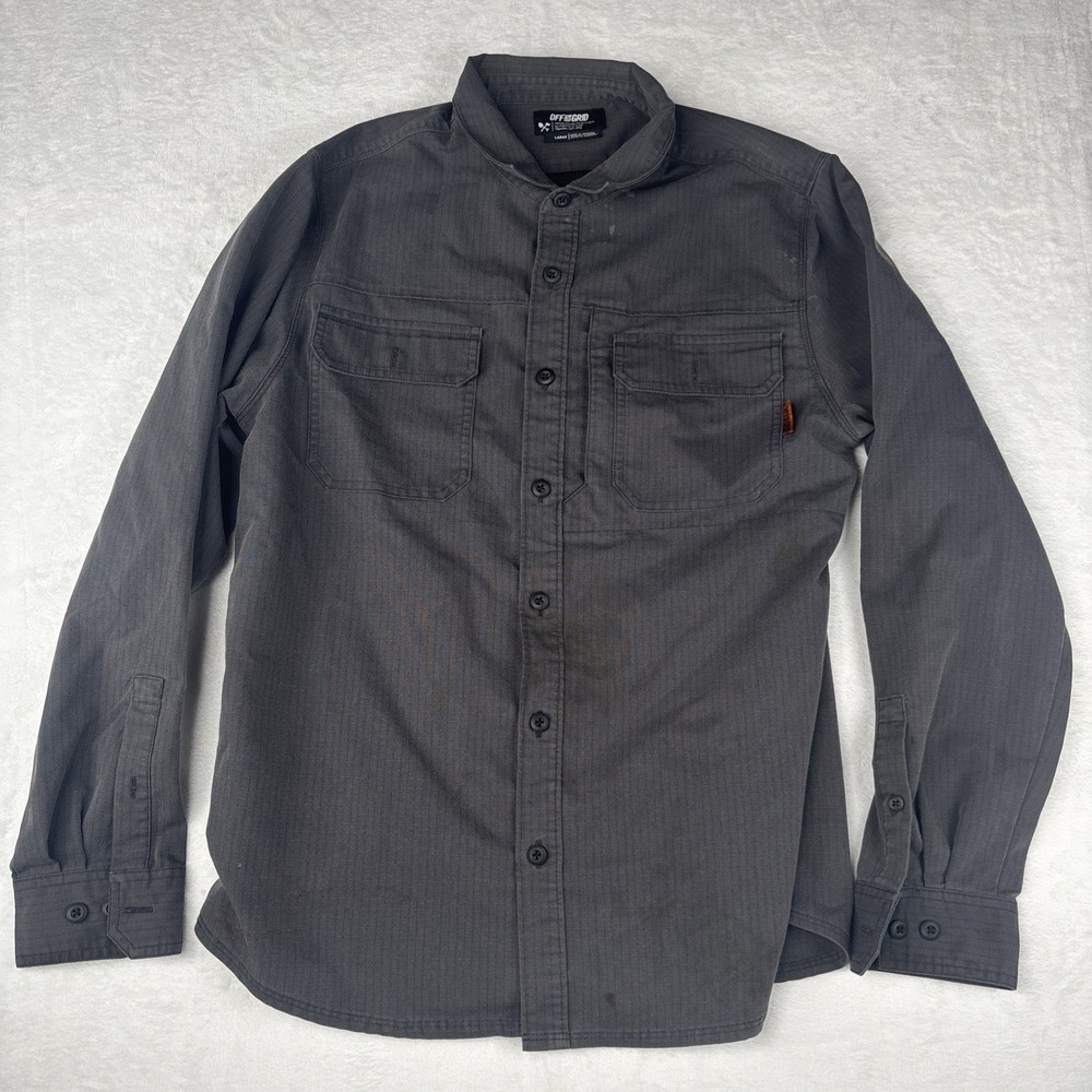 Off The Grid Shirt Mens Large Gray Thunderbolt Button Up Long Sleeve  Work Look*